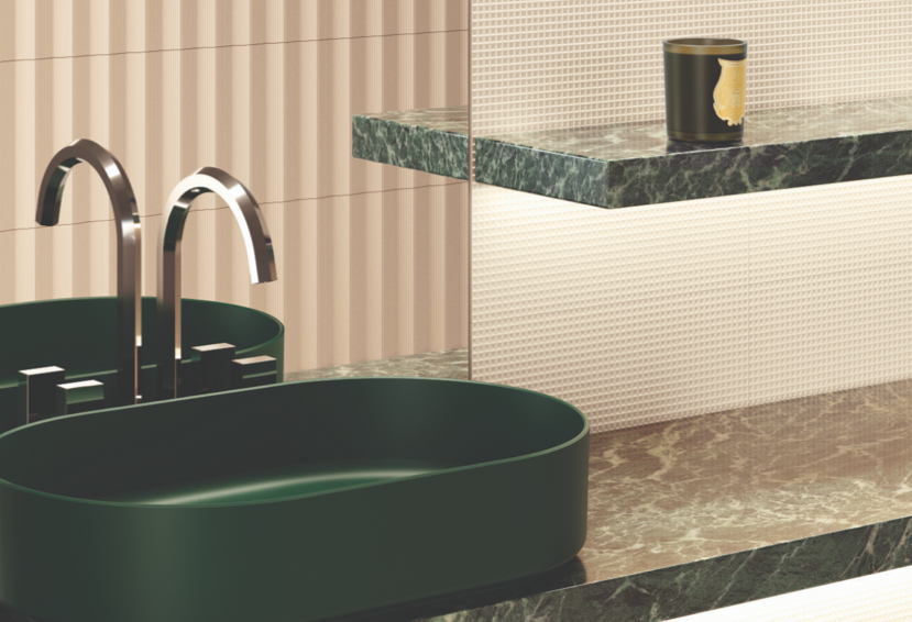 lavabo verde con azulejos con junta